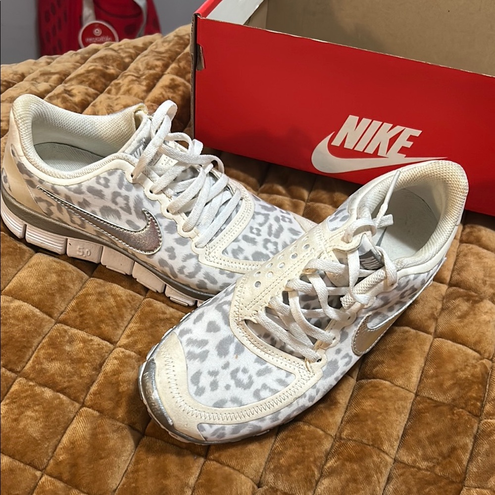 Nike Women's Leopard Print Sneakers - White and Gray